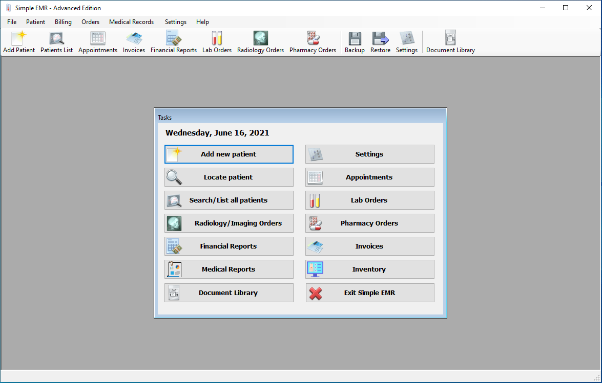 screenshot of Simple EMR